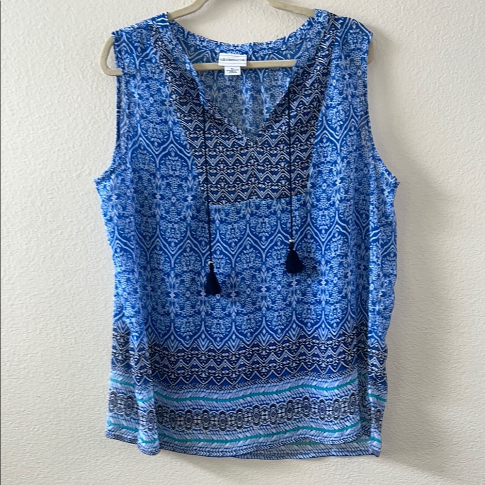 Liz Claiborne Blue Patterned Sleeveless Top size xl EUC